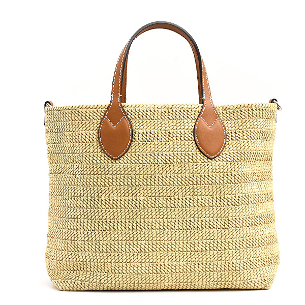 グッチ バッグ レディース パッチ スモール トートバッグ 2WAY かごバッグ ストロー ベージュ系 GUCCI 779671 中古