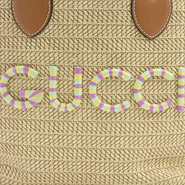 グッチ バッグ レディース パッチ スモール トートバッグ 2WAY かごバッグ ストロー ベージュ系 GUCCI 779671 中古