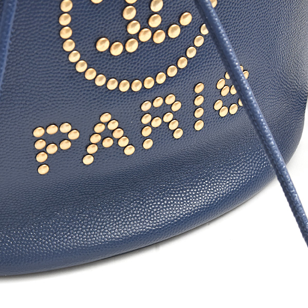 シャネル バッグ レディース ドーヴィル チェーンショルダーバッグ 巾着 ドローストリング キャビアスキン ネイビー CHANEL AS1045 中古
