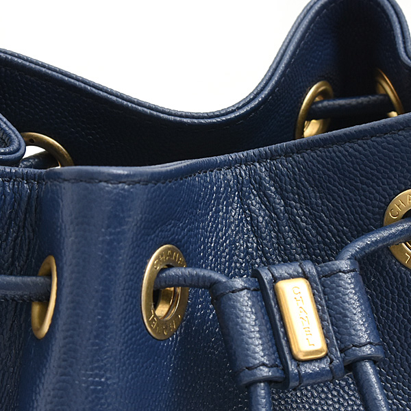 シャネル バッグ レディース ドーヴィル チェーンショルダーバッグ 巾着 ドローストリング キャビアスキン ネイビー CHANEL AS1045 中古