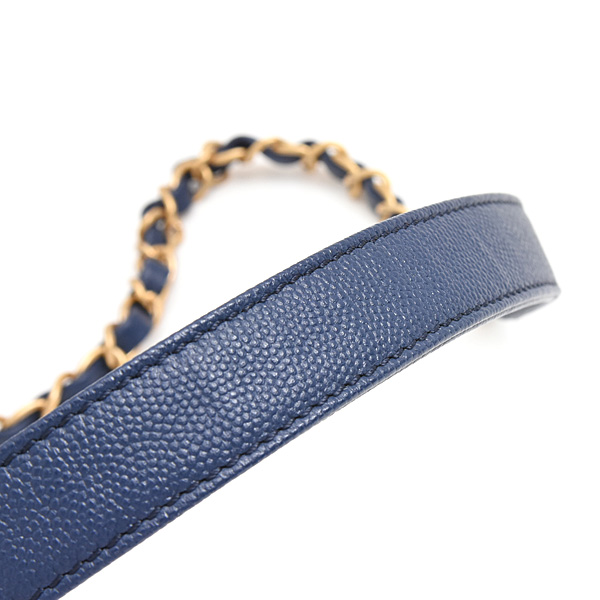 シャネル バッグ レディース ドーヴィル チェーンショルダーバッグ 巾着 ドローストリング キャビアスキン ネイビー CHANEL AS1045 中古