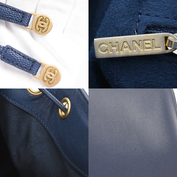 シャネル バッグ レディース ドーヴィル チェーンショルダーバッグ 巾着 ドローストリング キャビアスキン ネイビー CHANEL AS1045 中古