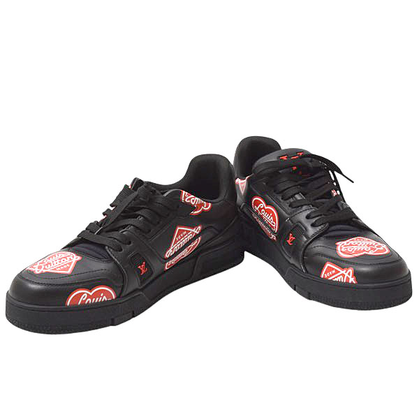 ルイヴィトン 靴 メンズ LVトレイナー スニーカー NIGOコラボ 7 1/2サイズ 約26cm レザー ブラック Louis Vuitton 中古