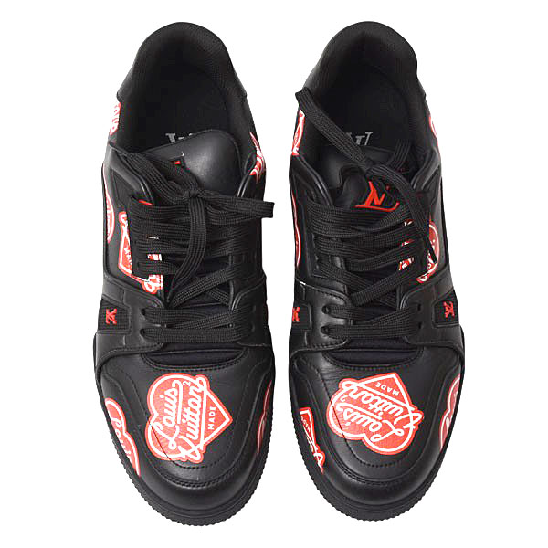 ルイヴィトン 靴 メンズ LVトレイナー スニーカー NIGOコラボ 7 1/2サイズ 約26cm レザー ブラック Louis Vuitton 中古