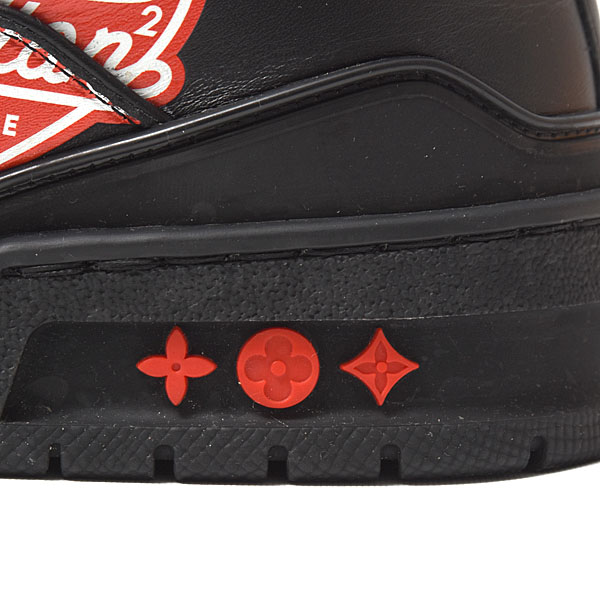 ルイヴィトン 靴 メンズ LVトレイナー スニーカー NIGOコラボ 7 1/2サイズ 約26cm レザー ブラック Louis Vuitton 中古