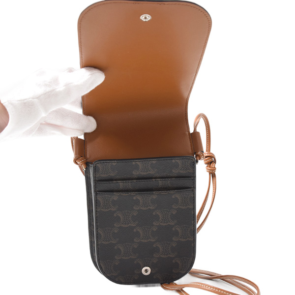 セリーヌ バッグ レディース モバイルポーチ フォンショルダーバッグ トリオンフキャンバス×カーフスキン CELINE 10H742DCH.04LU 中古