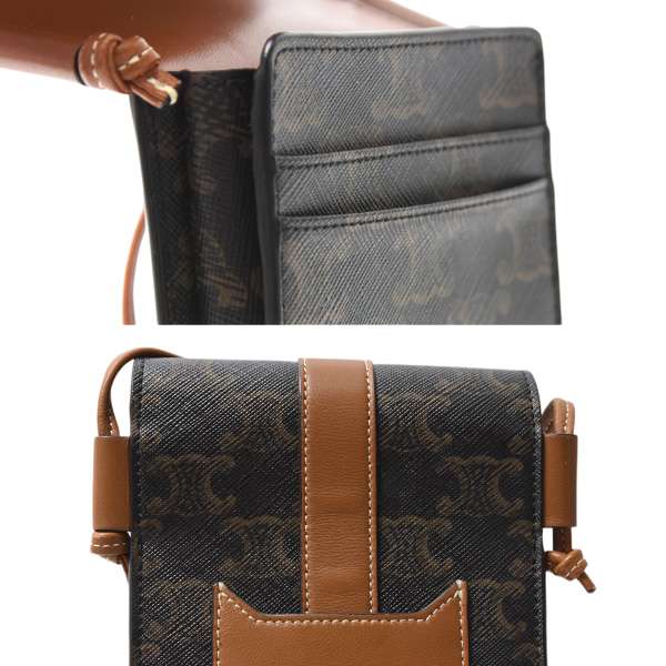 セリーヌ バッグ レディース モバイルポーチ フォンショルダーバッグ トリオンフキャンバス×カーフスキン CELINE 10H742DCH.04LU 中古