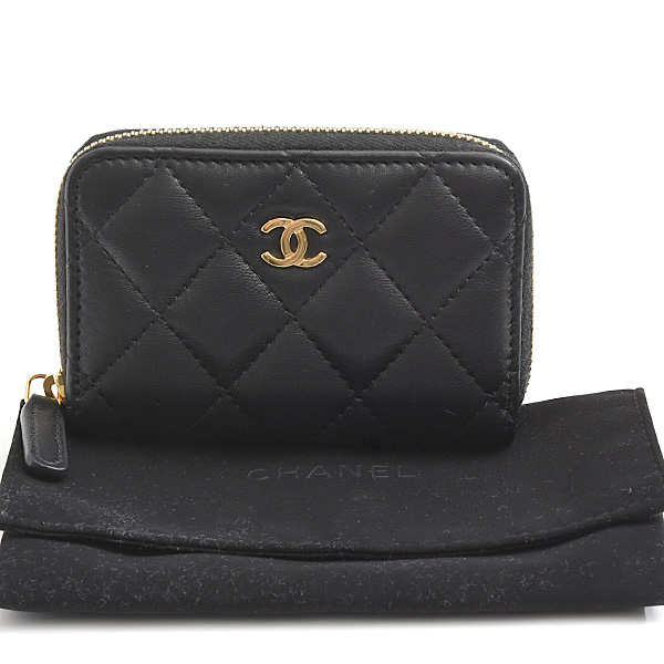 シャネル 財布 レディース マトラッセ コインケース カードケース ランダム ブラック ラムスキン CHANEL AP0216 中古