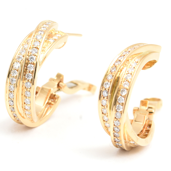 カルティエ ピアス レディース スリーバングルズ トリニティ ダイヤモンド ピアス イエローゴールド Cartier 750YG 中古
