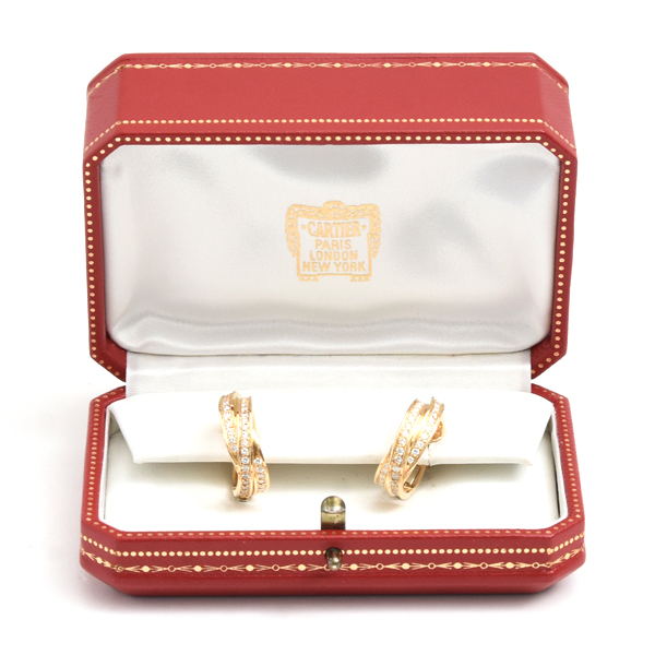 カルティエ ピアス レディース スリーバングルズ トリニティ ダイヤモンド ピアス イエローゴールド Cartier 750YG 中古