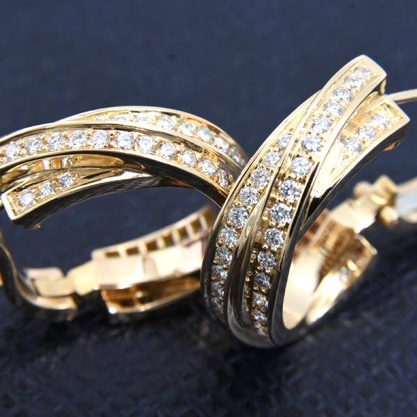 カルティエ ピアス レディース スリーバングルズ トリニティ ダイヤモンド ピアス イエローゴールド Cartier 750YG 中古