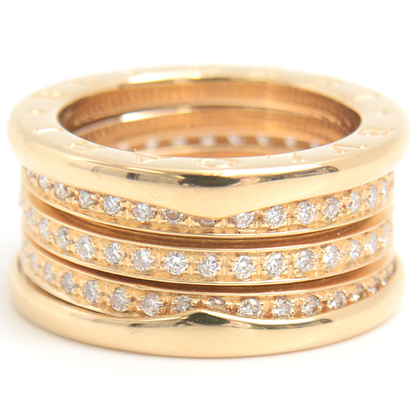 ブルガリ 指輪 レディース ビーゼロワン B-ZERO1 フルダイヤ リング 52号 イエローゴールド BVLGARI 750YG 中古