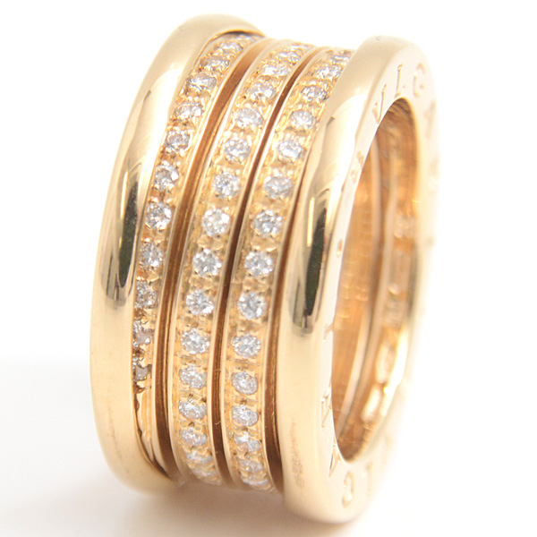 ブルガリ 指輪 レディース ビーゼロワン B-ZERO1 フルダイヤ リング 52号 イエローゴールド BVLGARI 750YG 中古