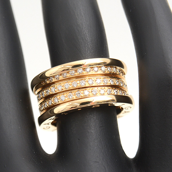 ブルガリ 指輪 レディース ビーゼロワン B-ZERO1 フルダイヤ リング 52号 イエローゴールド BVLGARI 750YG 中古