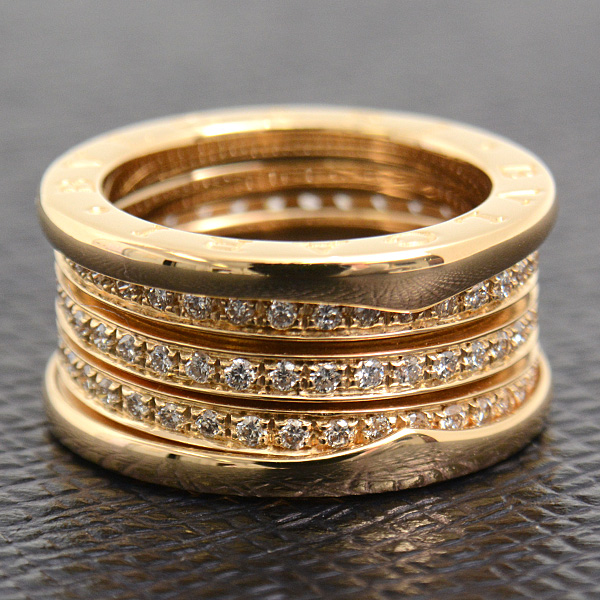 ブルガリ 指輪 レディース ビーゼロワン B-ZERO1 フルダイヤ リング 52号 イエローゴールド BVLGARI 750YG 中古