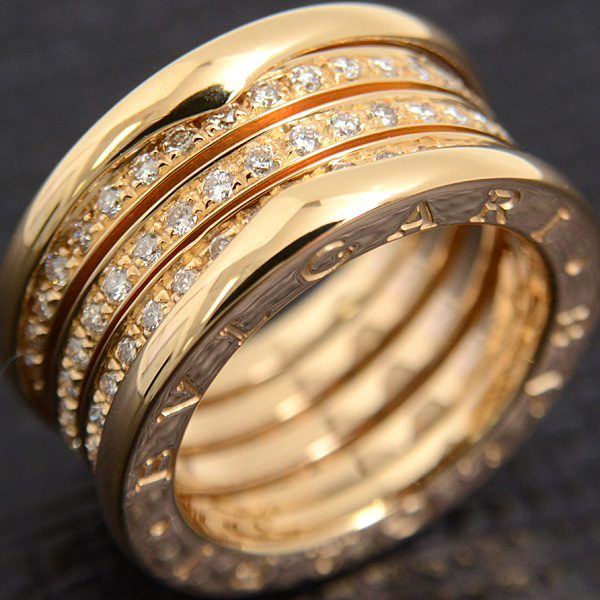 ブルガリ 指輪 レディース ビーゼロワン B-ZERO1 フルダイヤ リング 52号 イエローゴールド BVLGARI 750YG 中古