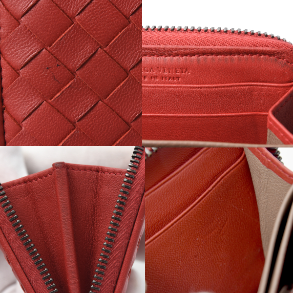 ボッテガヴェネタ コインケース イントレチャート コンパクトウォレット ミニ財布 ラムスキン レッド BOTTEGA VENETA 中古