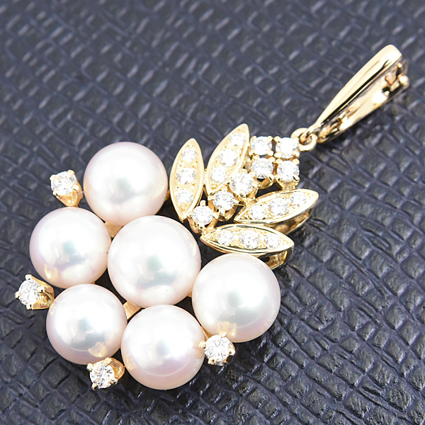 ミキモト ペンダント レディース 6Pパール ダイヤ ペンダントトップ 6.3mm～7.3mm珠 イエローゴールド K18 MIKIMOTO 中古