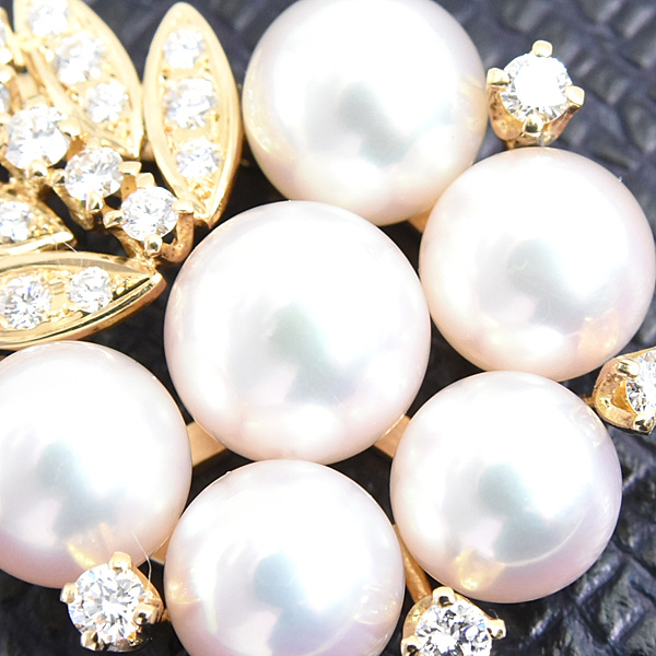 ミキモト ペンダント レディース 6Pパール ダイヤ ペンダントトップ 6.3mm～7.3mm珠 イエローゴールド K18 MIKIMOTO 中古