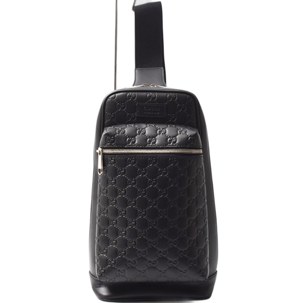グッチ バッグ メンズ クロスボディバッグ 斜め掛けバッグ グッチシマ レザー ブラック GUCCI 450970 中古