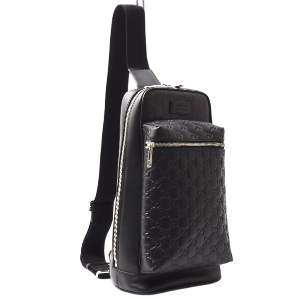 グッチ バッグ メンズ クロスボディバッグ 斜め掛けバッグ グッチシマ レザー ブラック GUCCI 450970 中古