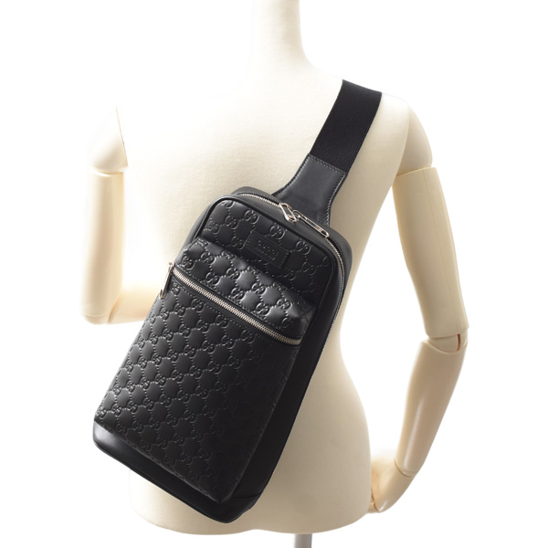 グッチ バッグ メンズ クロスボディバッグ 斜め掛けバッグ グッチシマ レザー ブラック GUCCI 450970 中古