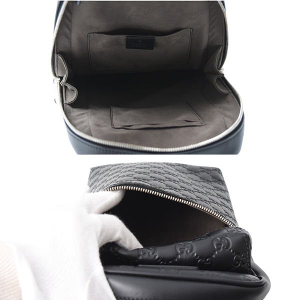 グッチ バッグ メンズ クロスボディバッグ 斜め掛けバッグ グッチシマ レザー ブラック GUCCI 450970 中古