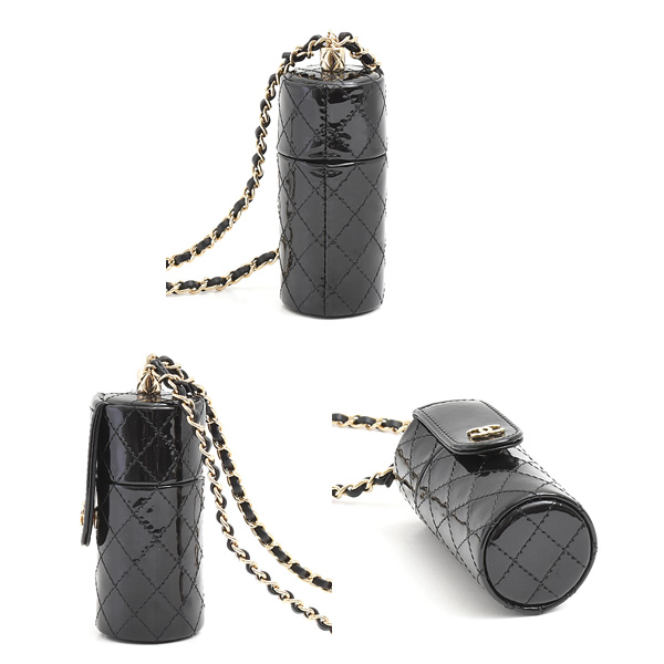 シャネル バッグ レディース マトラッセ リップケース チェーンショルダー パテント ブラック CHANEL AP1572 中古