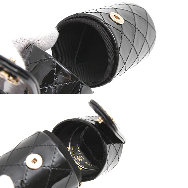 シャネル バッグ レディース マトラッセ リップケース チェーンショルダー パテント ブラック CHANEL AP1572 中古