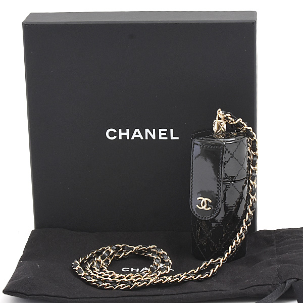 シャネル バッグ レディース マトラッセ リップケース チェーンショルダー パテント ブラック CHANEL AP1572 中古