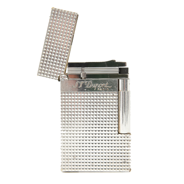 デュポン ライン2 ローラガスライター 格子柄 シルバー メンテナンス済み S.T.Dupont 中古