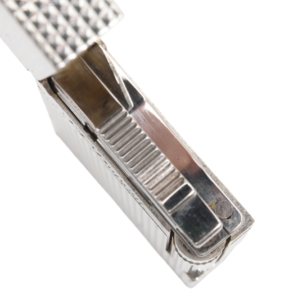 デュポン ライン2 ローラガスライター 格子柄 シルバー メンテナンス済み S.T.Dupont 中古