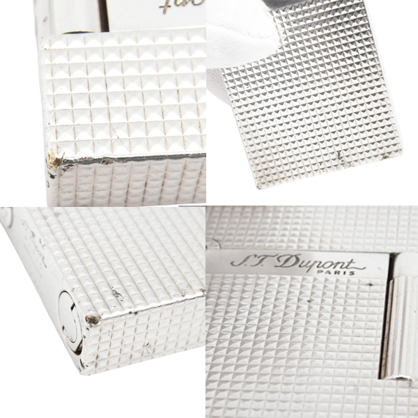 デュポン ライン2 ローラガスライター 格子柄 シルバー メンテナンス済み S.T.Dupont 中古