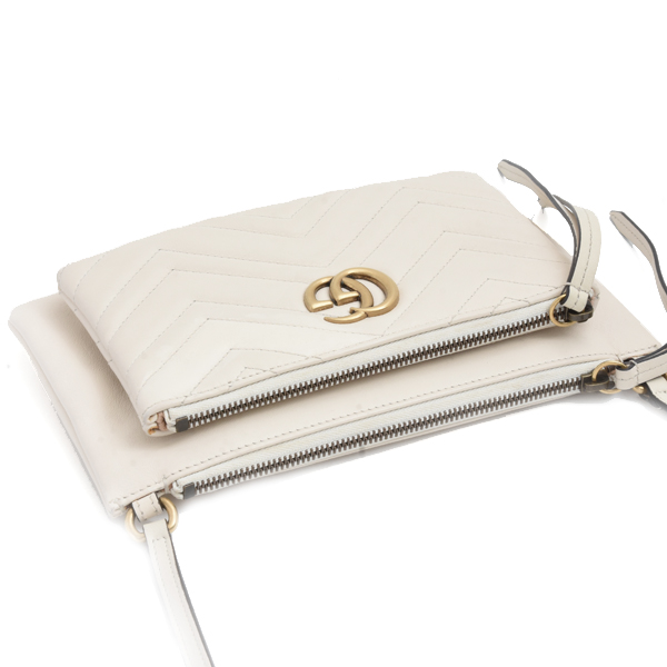 グッチ レディース GGマーモント ショルダーバッグ ポシェット キルティング ホワイト 453878 GUCCI 中古