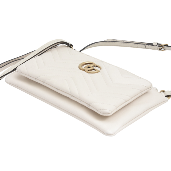 グッチ レディース GGマーモント ショルダーバッグ ポシェット キルティング ホワイト 453878 GUCCI 中古