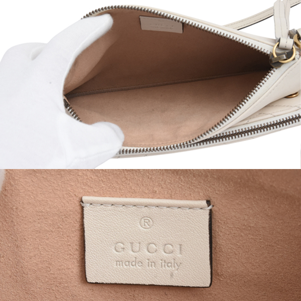 グッチ レディース GGマーモント ショルダーバッグ ポシェット キルティング ホワイト 453878 GUCCI 中古