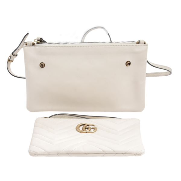 グッチ レディース GGマーモント ショルダーバッグ ポシェット キルティング ホワイト 453878 GUCCI 中古