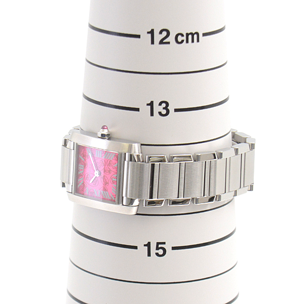 カルティエ 時計 レディース タンクフランセーズSM 2006年クリスマス限定 ラズベリーピンク文字盤 電池式 ステンレス SS Cartier W51030Q3 中古