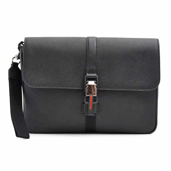 グッチ バッグ メンズ ビジネスバッグ クラッチバッグ ハンドバッグ ミディアム レザー ブラック GUCCI 816755 中古