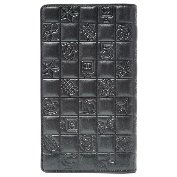 シャネル 財布 レディース アイコンライン 2つ折り長財布 レザー ガンメタリック×シルバー CHANEL 中古