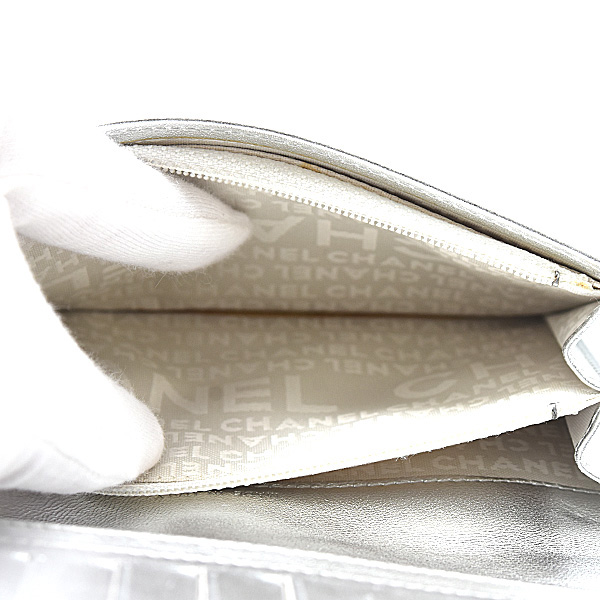 シャネル 財布 レディース アイコンライン 2つ折り長財布 レザー ガンメタリック×シルバー CHANEL 中古