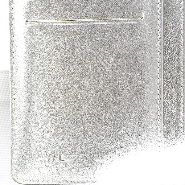 シャネル 財布 レディース アイコンライン 2つ折り長財布 レザー ガンメタリック×シルバー CHANEL 中古