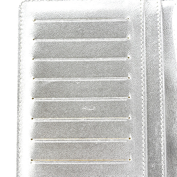 シャネル 財布 レディース アイコンライン 2つ折り長財布 レザー ガンメタリック×シルバー CHANEL 中古