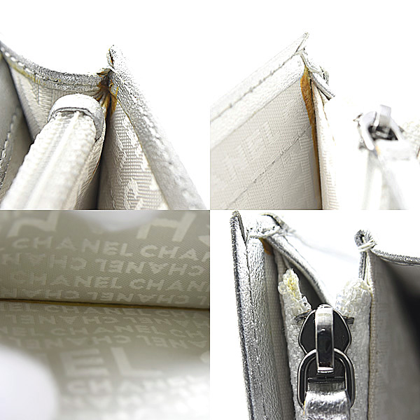 シャネル 財布 レディース アイコンライン 2つ折り長財布 レザー ガンメタリック×シルバー CHANEL 中古