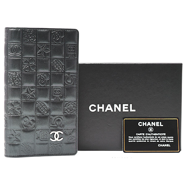 シャネル 財布 レディース アイコンライン 2つ折り長財布 レザー ガンメタリック×シルバー CHANEL 中古