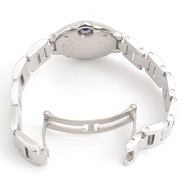 カルティエ 時計 レディース バロンブルーSM ダイヤベゼル 電池式 シルバー文字盤 ステンレス SS Cartier W4BB0015 中古