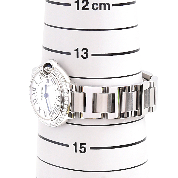 カルティエ 時計 レディース バロンブルーSM ダイヤベゼル 電池式 シルバー文字盤 ステンレス SS Cartier W4BB0015 中古