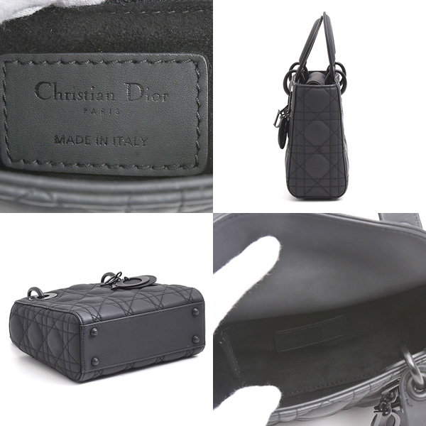 クリスチャンディオール バッグ レディース レディディオール ミニ カナージュ ブラック ウルトラマット カーフスキン Christian Dior M0505SLOI 中古