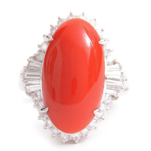 指輪 レディース 天然赤サンゴ ダイヤモンド リング D:0.637ct 9号 ノンブランド プラチナ PT900 中古