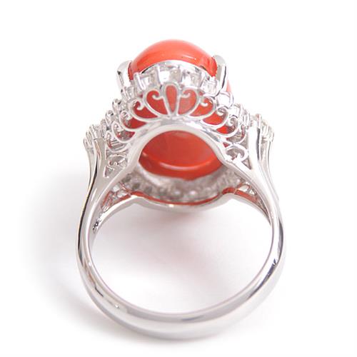 指輪 レディース 天然赤サンゴ ダイヤモンド リング D:0.637ct 9号 ノンブランド プラチナ PT900 中古